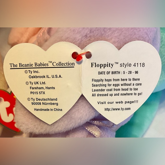 Ty lavender bunny rabbit beanie baby Floppity - Picture 4 of 4